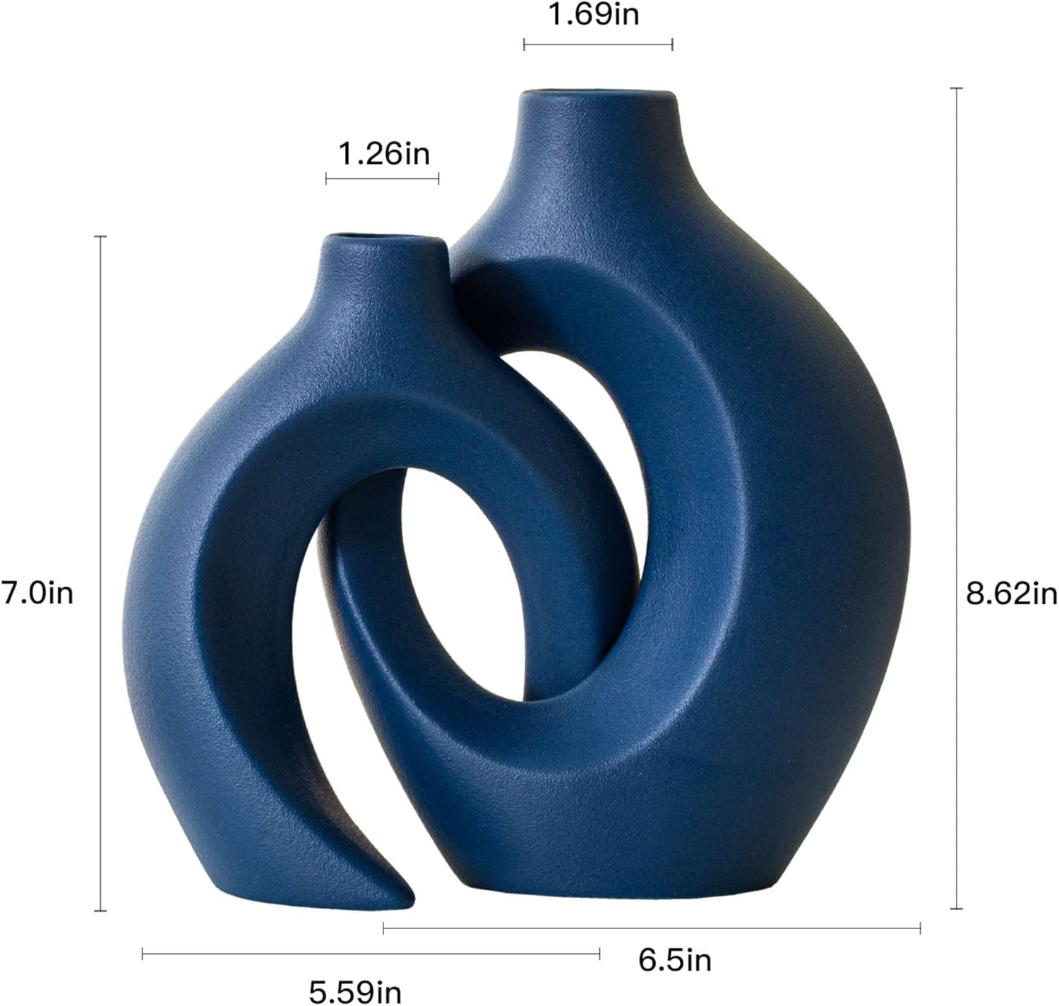 Ensemble de 2 vases en céramique, style bohème moderne nordique, vases décoratifs esthétiques en céramique pour la décoration intérieure (bleu) - 4