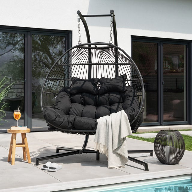 Fauteuil suspendu pliable avec coussin épais pour jardin, intérieur, extérieur