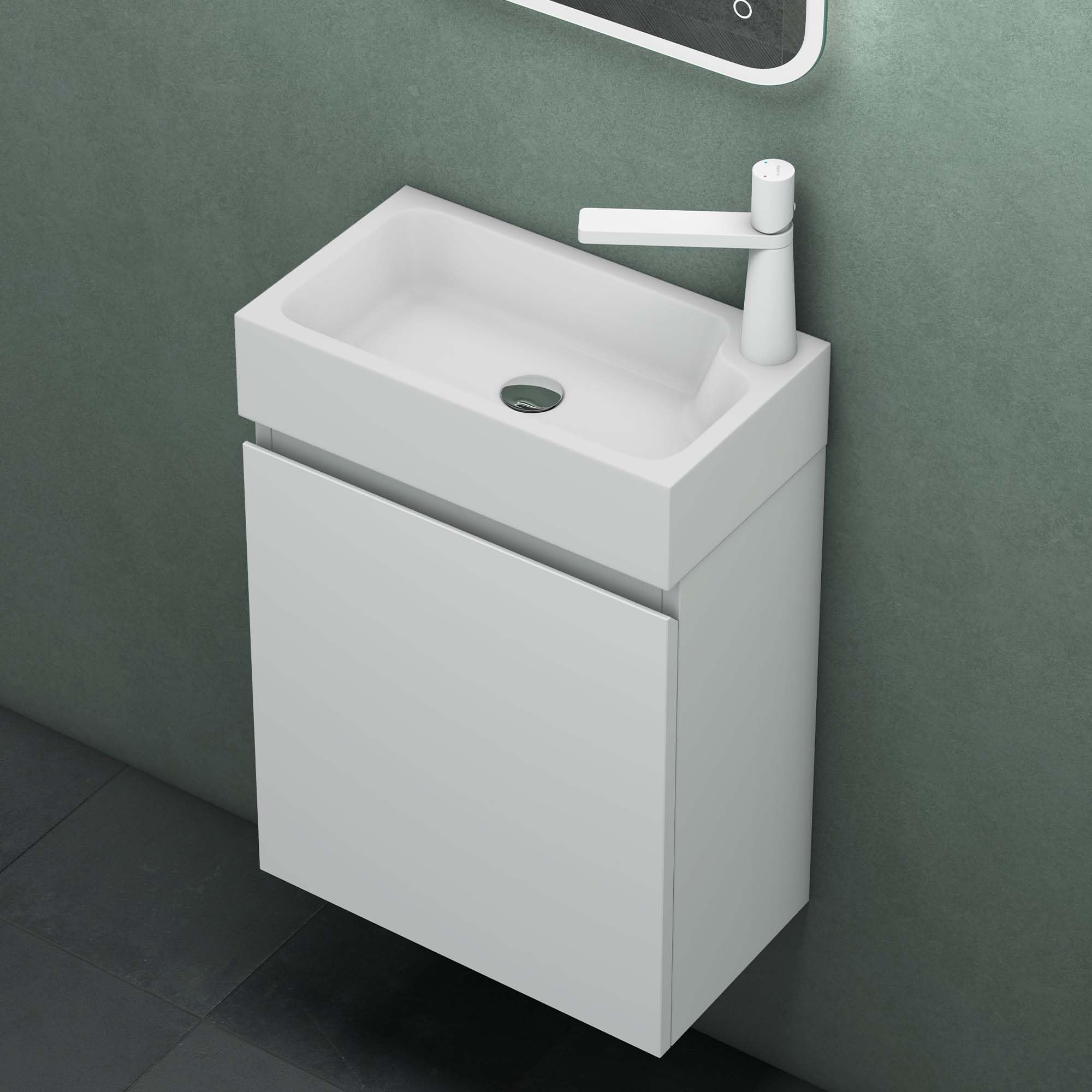 Meuble Sous Lavabo Suspendu Chêne Blanc – 46x26x63 Cm Avec Vasque Anthracite Mat
