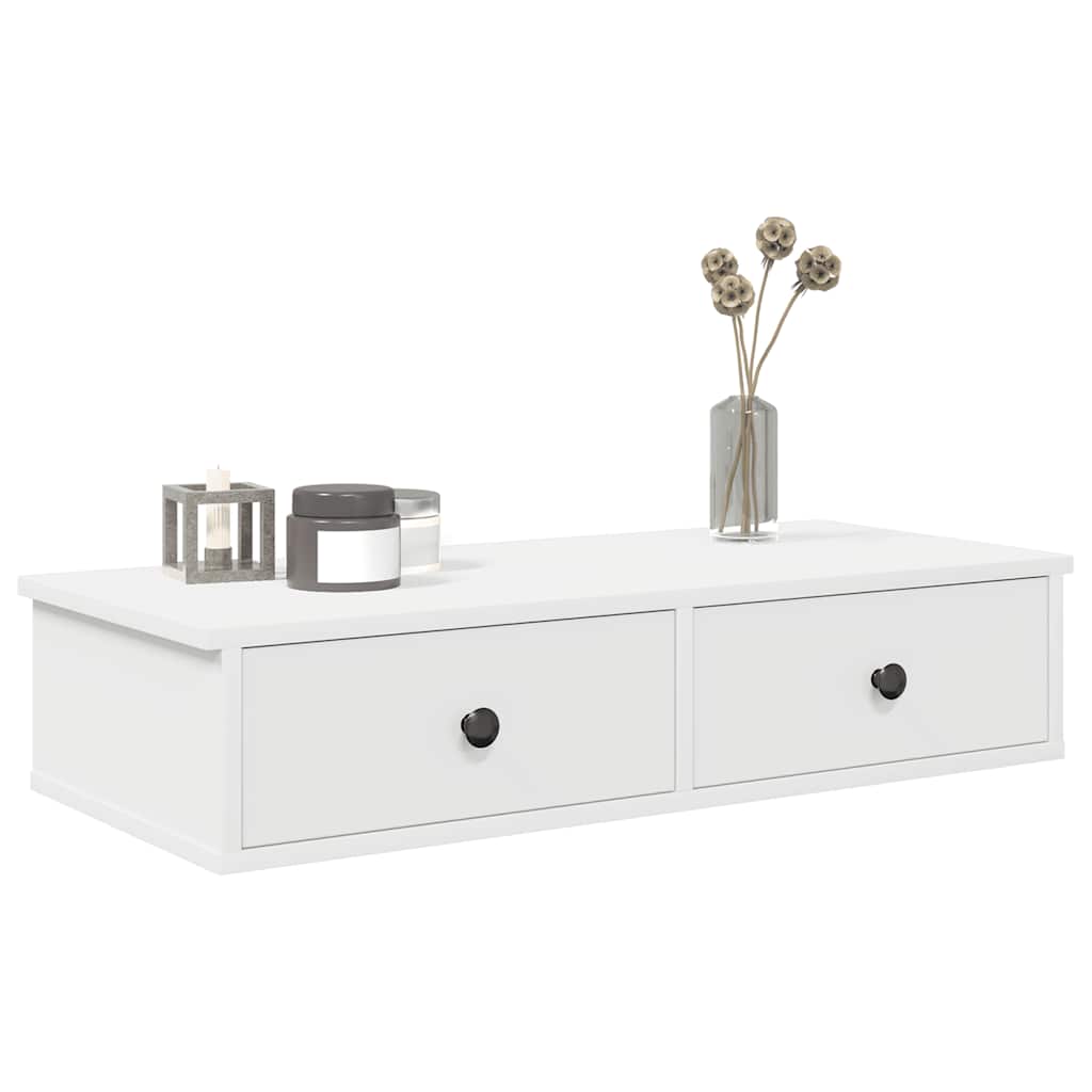 Étagère murale - Étagère flottante avec tiroirs blanc 80x31x17 cm bois d'ingénierie em107 - 2