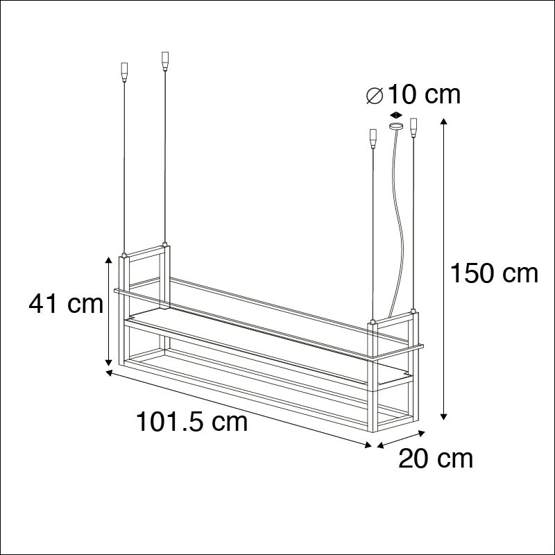 Lámpara colgante industrial negra estantería 4-luces - CAGE Rack ...