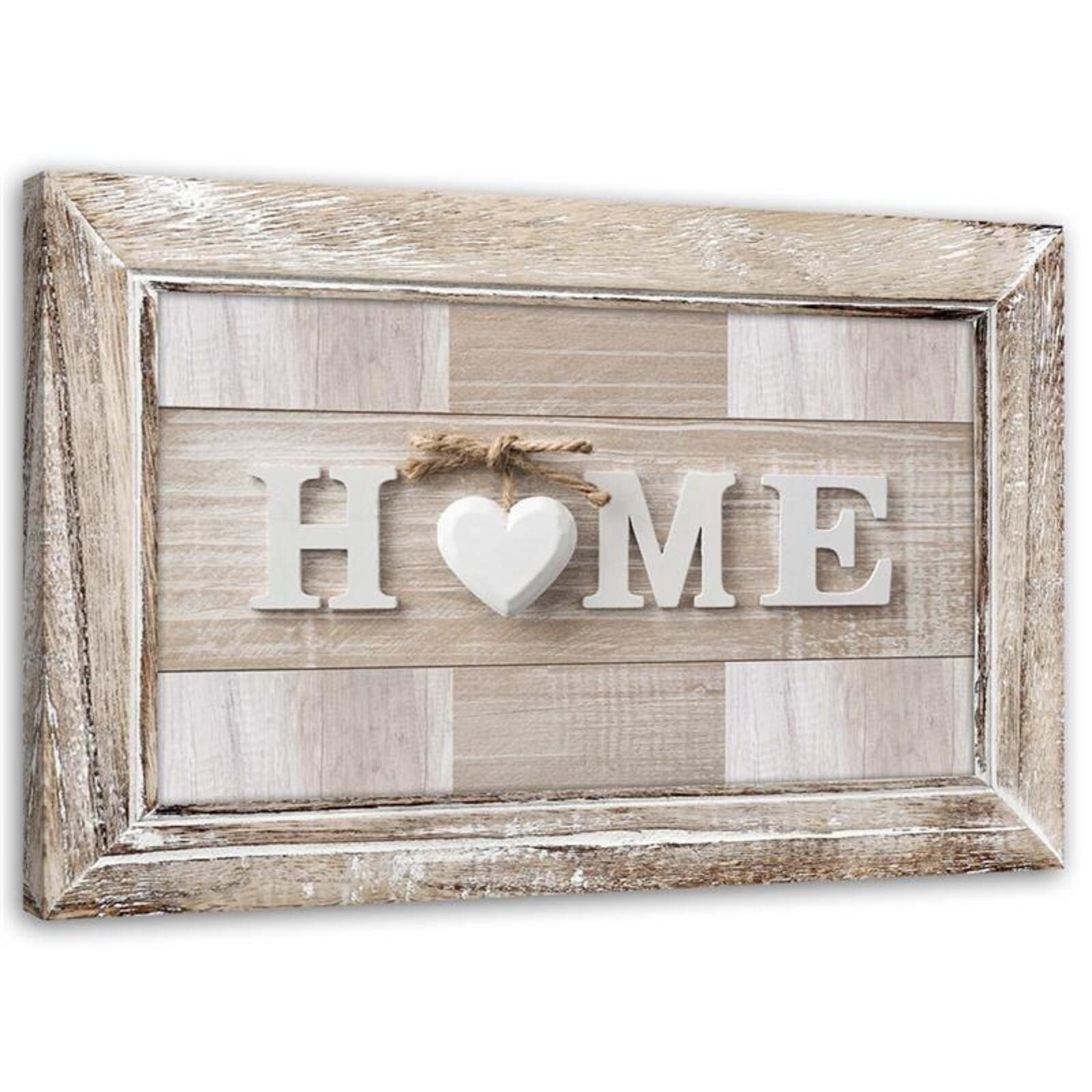 Obraz, Napis Home w jasnym drewnie z ramą 60x40