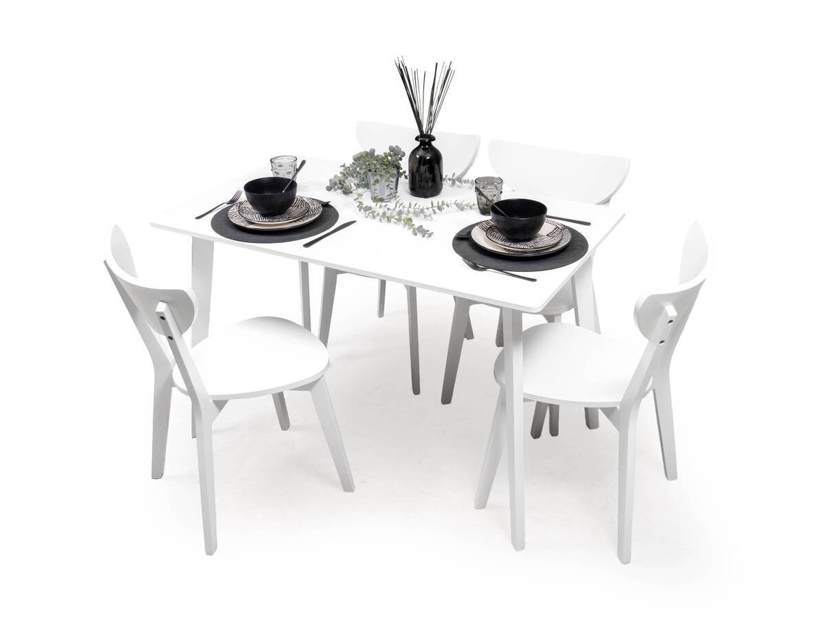 Homely  Conjunto De Comedor Nordico Wendover Mesa De 120X70 Cm Y 4 Sillas Escandinavas De Madera Lacada, Blanca/Blanco , Leroy Merlin