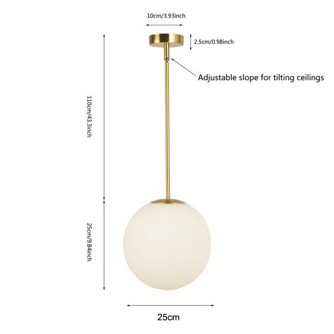 Żyrandol LED wysokiej klasy, lampa wisząca Mid-Century z żarówką i szklanym kloszem, regulowany pręt sufitowy, ciepłe światło 3000K (φ25 cm) - 5