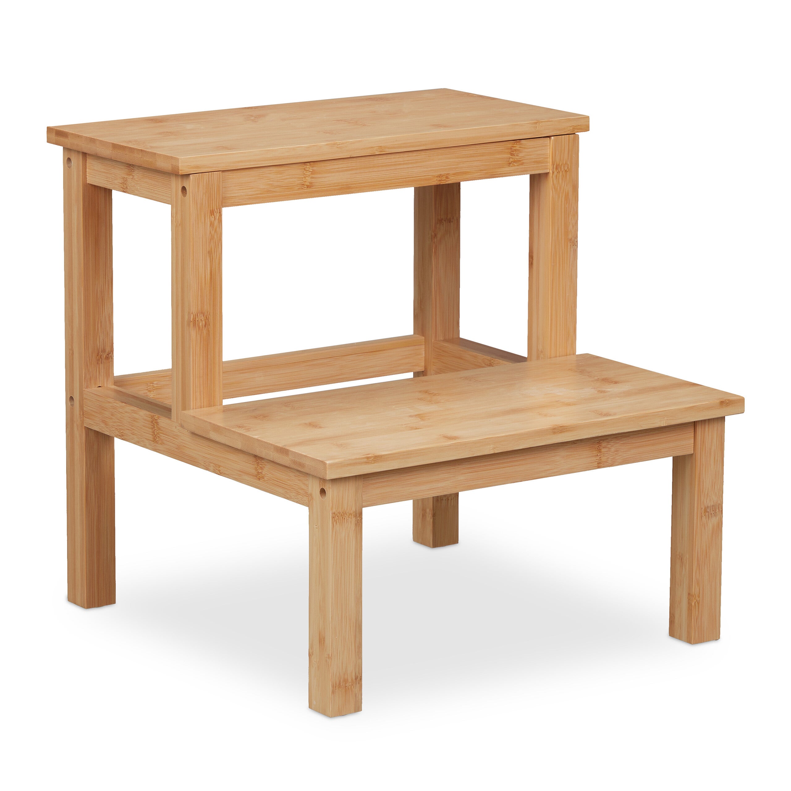 Tabouret 2 Marches En Bambou Relaxdays - Charge 100 Kg - Naturel - Pour Enfant Et Quotidien