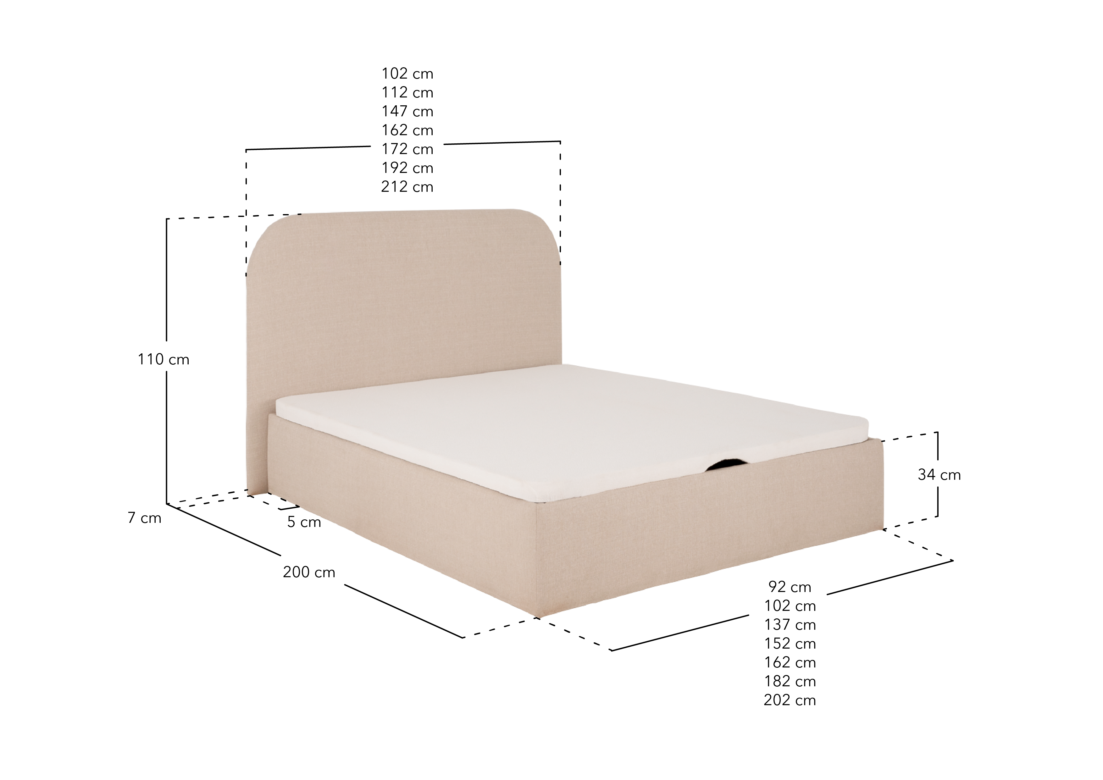 LAIA - Lit avec coffre gris clair pour matelas 200x200cm - DECOWOOD - 8