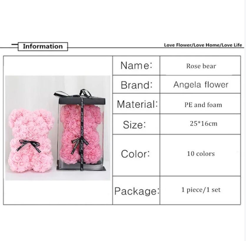 25 CM Rose Fleur Ours Mousse PE Fleur Fleur Éternelle Ours Saint Valentin Cadeau Rose Fleur Grand Ours Rouge - 3