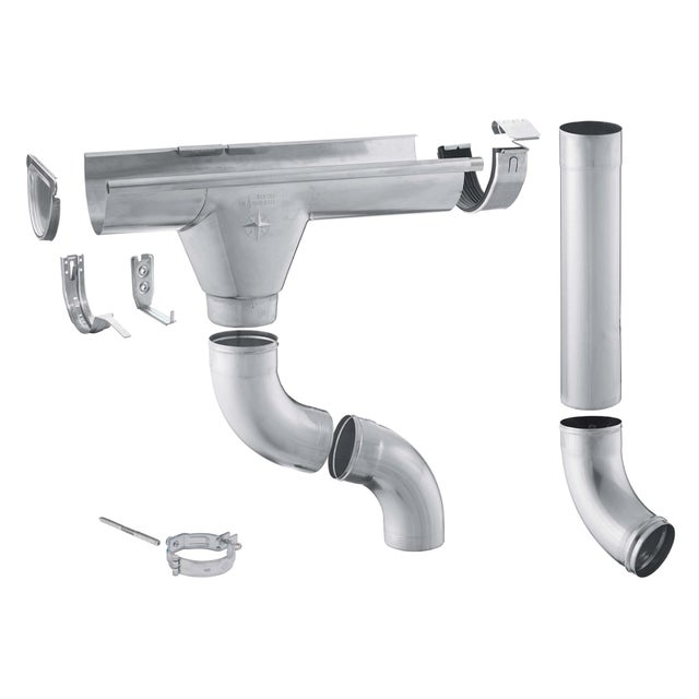 Kit gouttière zinc complet pour maisons, 1 versant, RG 333 8 m argent, montage sans soudure, pour toiture jusqu'à ~150 m² - ZAMBELLI