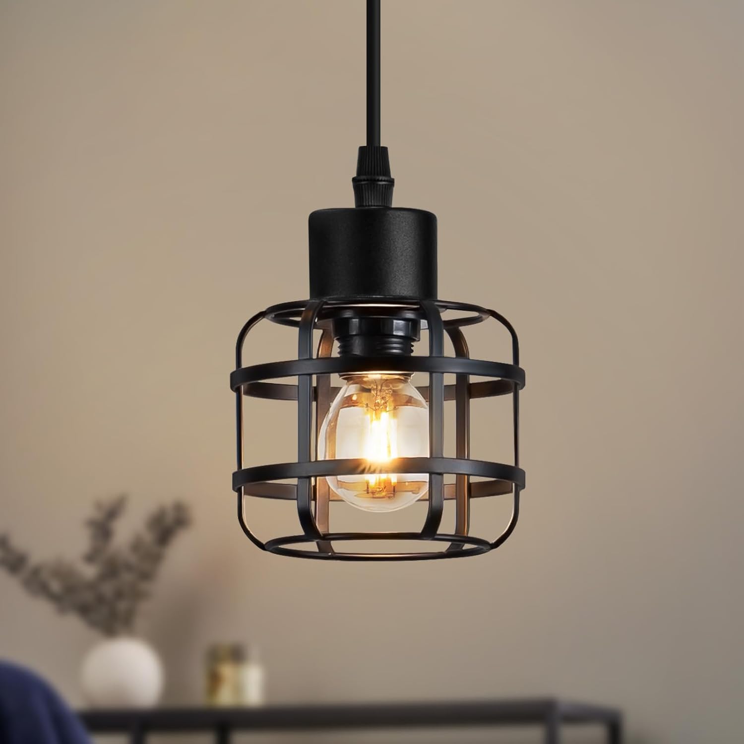 Lampa wisząca Nettlife Vintage 1 lampa - czarny metalowy żyrandol E14 w stylu retro - regulowana wysokość, (żarówka nie jest dołączona)