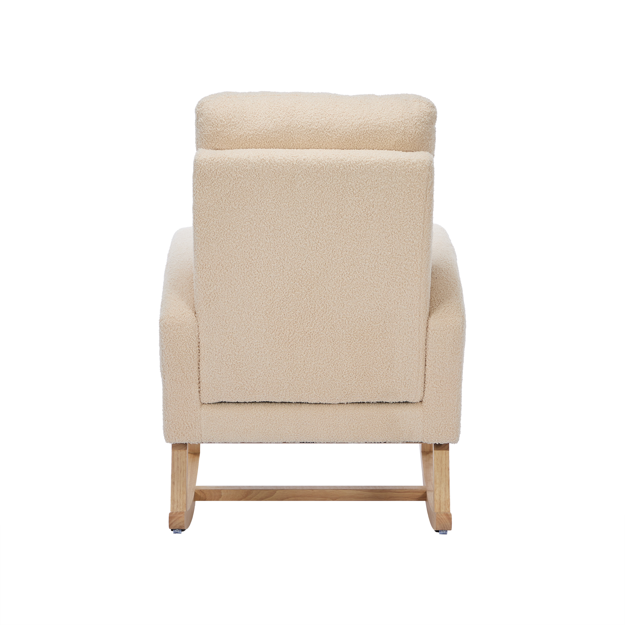 Fauteuil à bascule en velours teddy avec repose-pièds et accoudoirs - 132 x 50 x 99 cm - Structure en bois massif - Beige - 7
