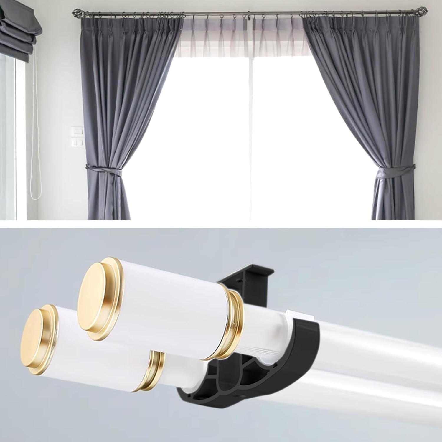 Suporte de teto duplo para haste de cortina - 2 peças - Suporte de teto para teto, banheiro, sala de estar, hotel - 3