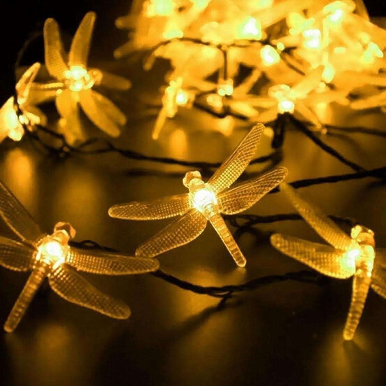 Lampki solarne – 6,5 m, 30 diod LED – Dekoracyjna ważka – Idealne na przyjęcia świąteczne – Ciepłe białe światło