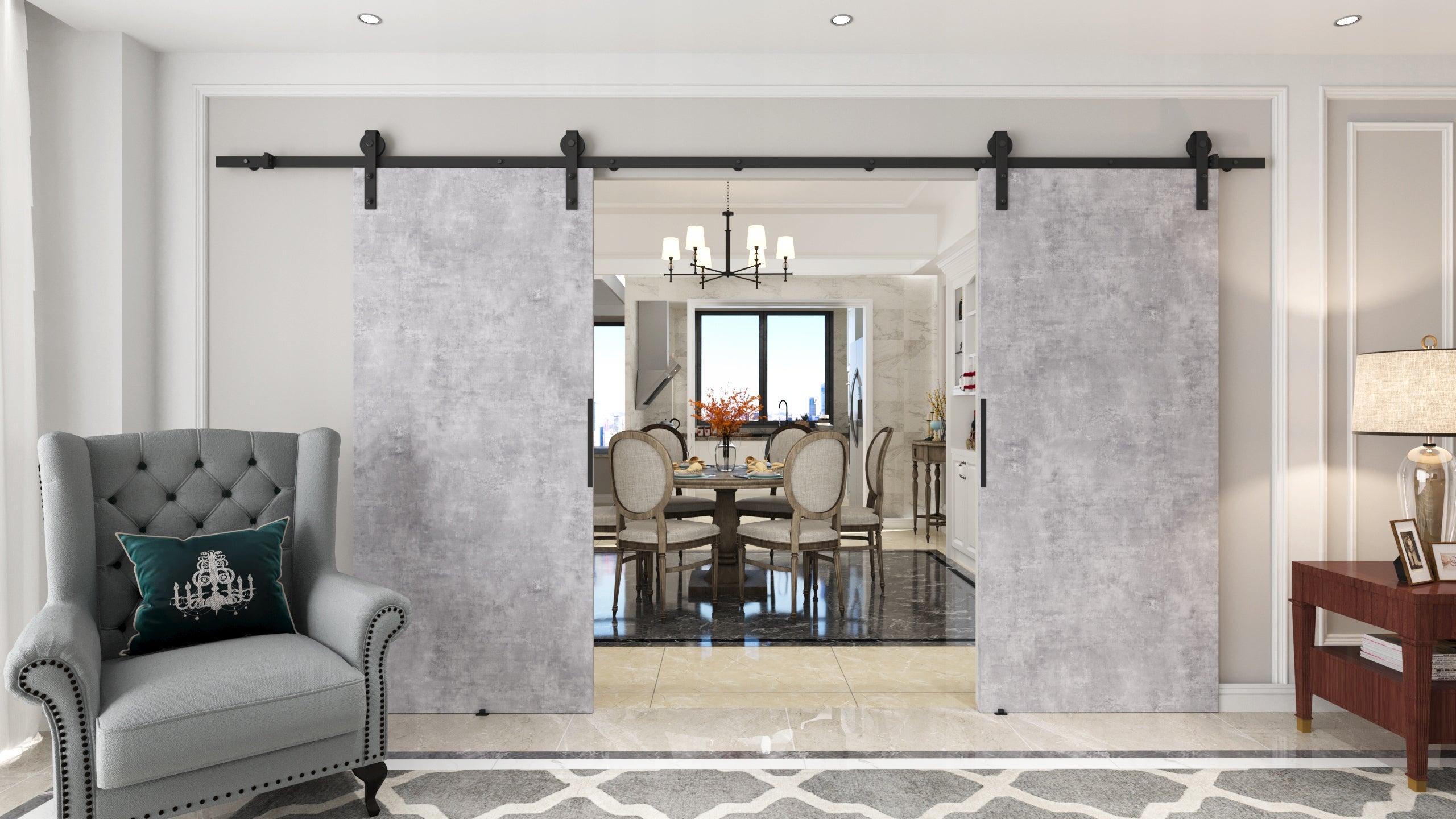 Drzwi przesuwne 120 naścienne ALFA LOFT 01 Beton 60 + system przesuwny