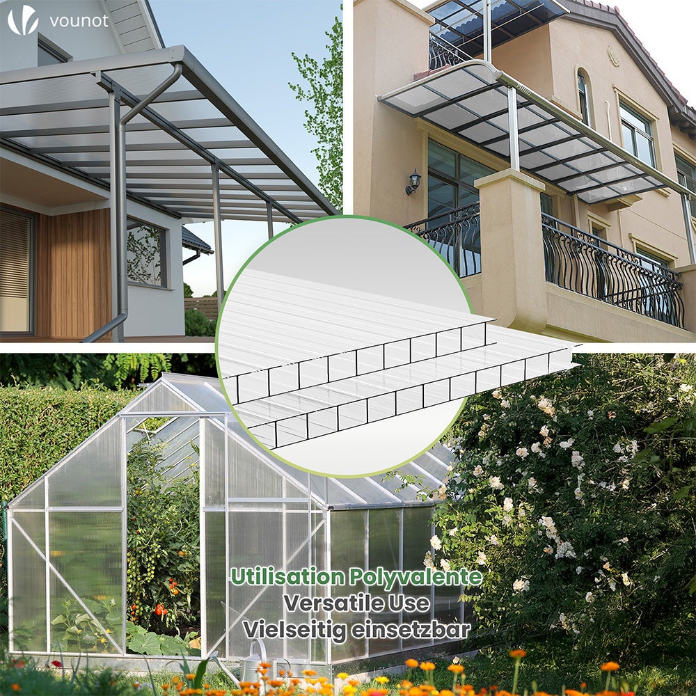 14 Plaques en polycarbonate alvéolaire 4 mm - double paroi creuse - transparent 121 x 60,5 cm - pour serre - VOUNOT® - 2
