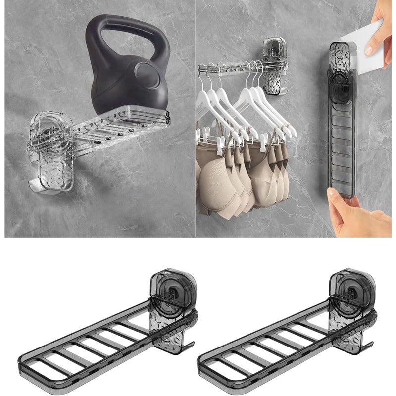 Składana suszarka do ubrań z mocną przyssawką – nie wymaga wiercenia, nadaje się do łazienki, na balkon, do okna, zestaw 2 sztuk (przezroczysty szary