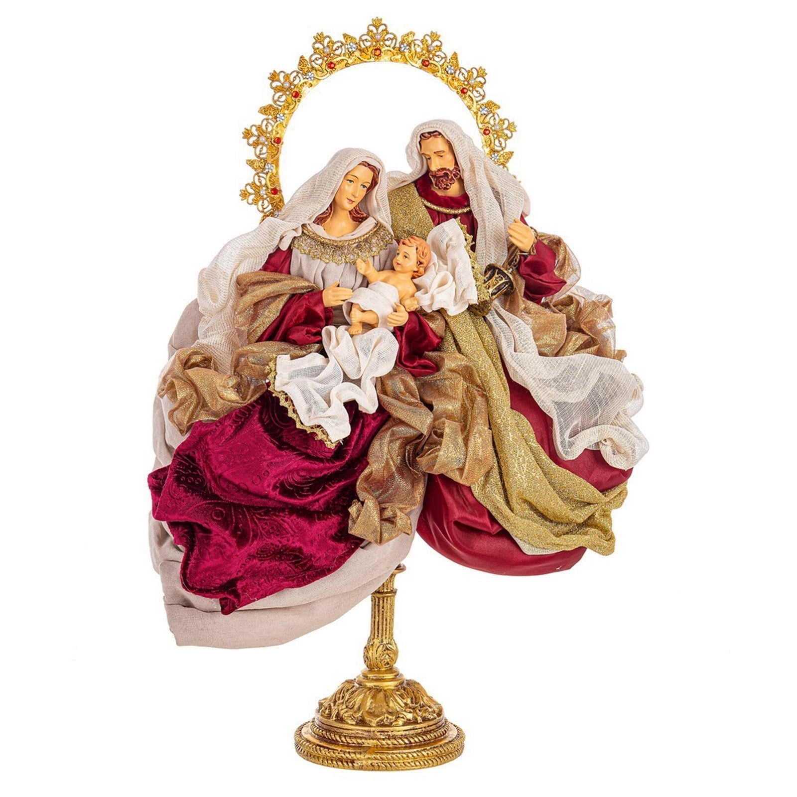 Nativité Monobloc 28 Cm Style Classique - Statue Crèche De Noël Avec Vêtements En Tissu Réalistes