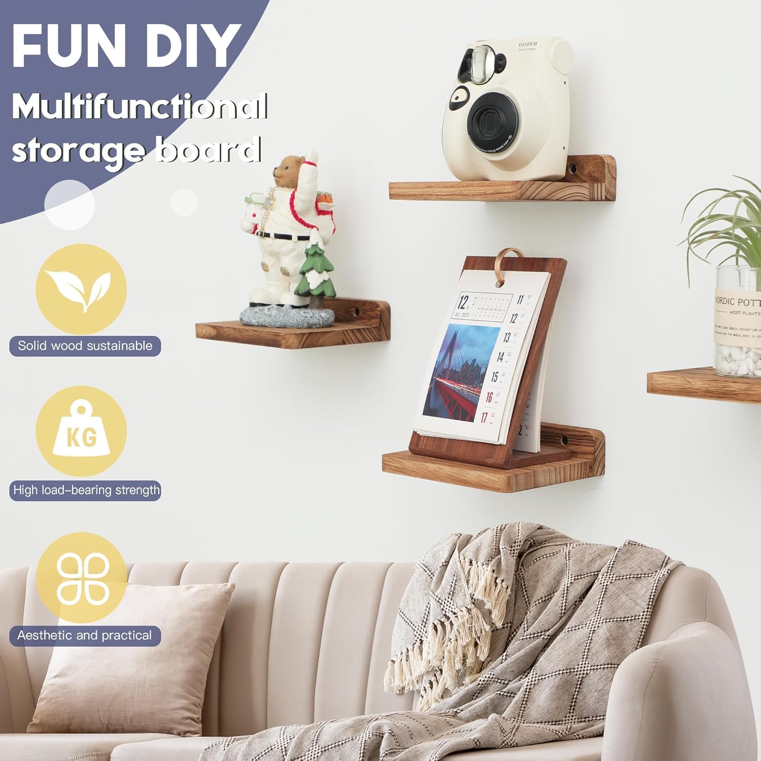 Lot de 6 Mini étagères murales flottantes carrées en Bois de Style Compact pour Petits Objets, étagère Murale à Suspendre pour Salon, 12,7 x10x4 cm - 5