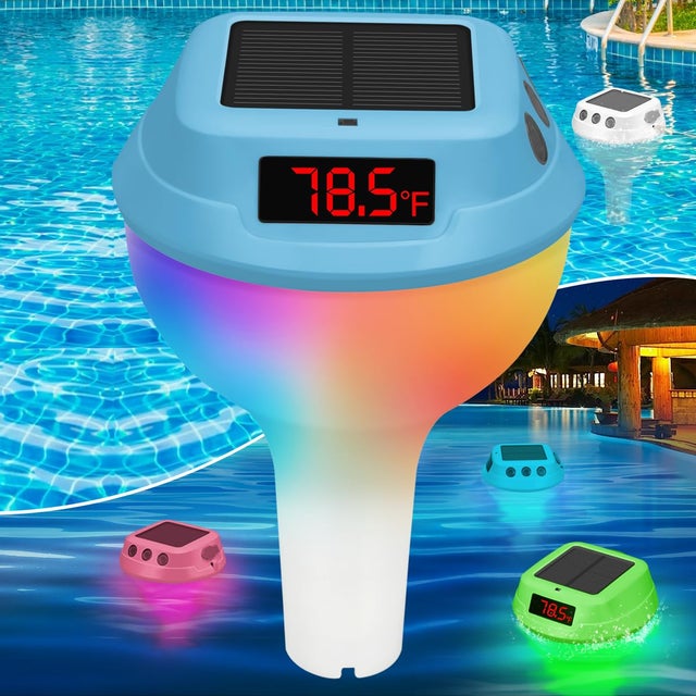Thermomètre de piscine flottant solaire, affichage numérique électronique, avec éclairage d'ambiance RVB, bleu