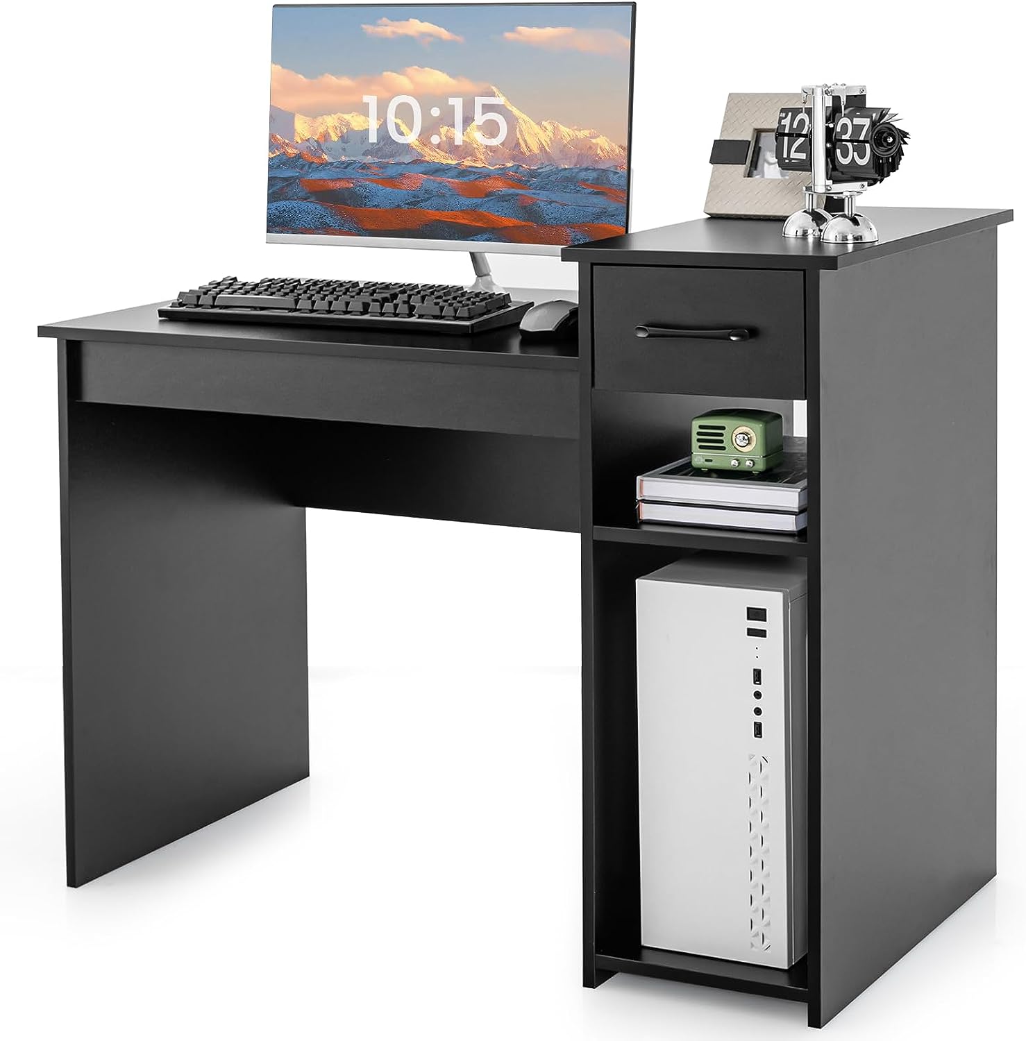 Bureau Informatique avec Tiroir et Support PC, 102 x 50 x 82 cm (Noir ...