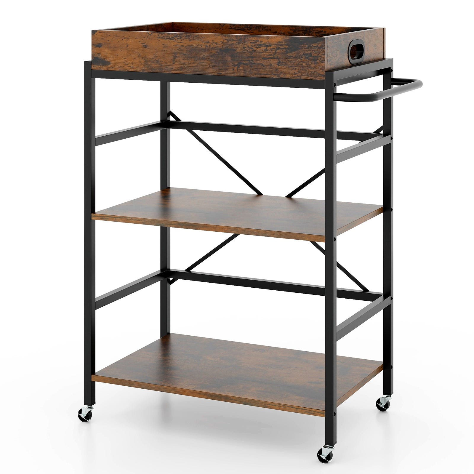 Carrito De Cocina De 3 Niveles Con Ruedas - Cajón Extraíble Y Ganchos - Negro, Para Microondas, Tostadora