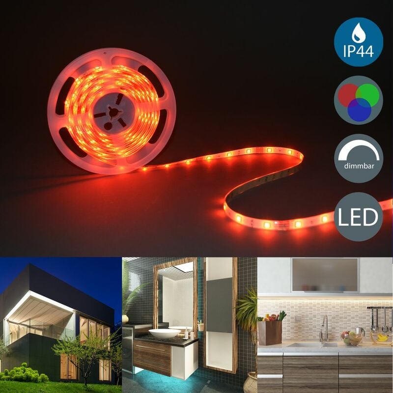 Ruban LED 5m, guirlande lumineuse extérieur, avec télécommande, lumière décorative blanche et multicolore, 16 couleurs, bande lumineuse IP44 - 3