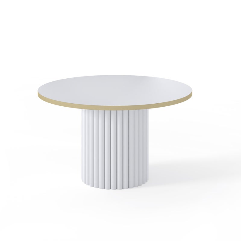 Stolik VIRELO GOLD w Bieli z Złotym Obrzeżem i Białym Stelażem – Elegancka Nowoczesność