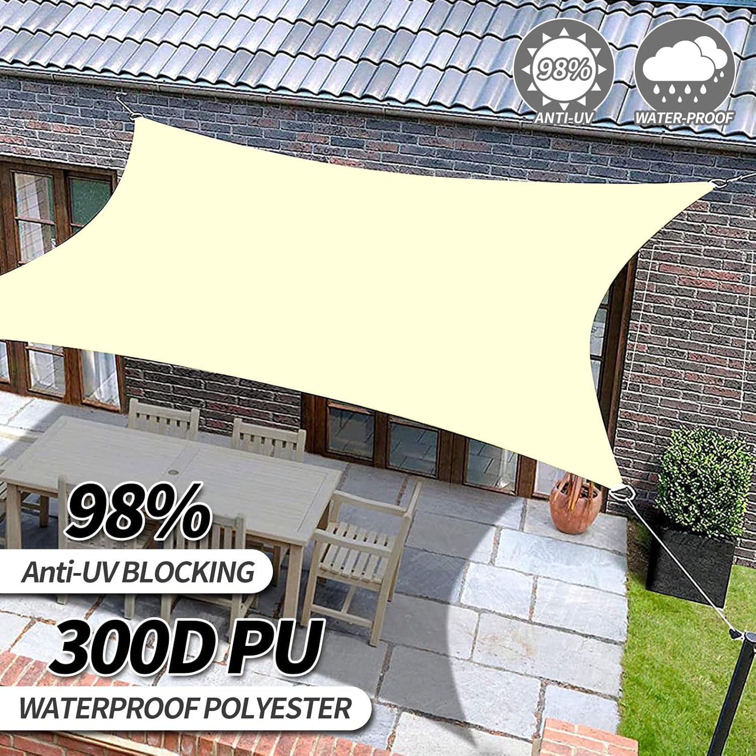 Bâche d'ombrage extérieure, protection solaire pour terrasse, balcon ou camping, protection solaire et isolation thermique (3*4 mètres) - 2