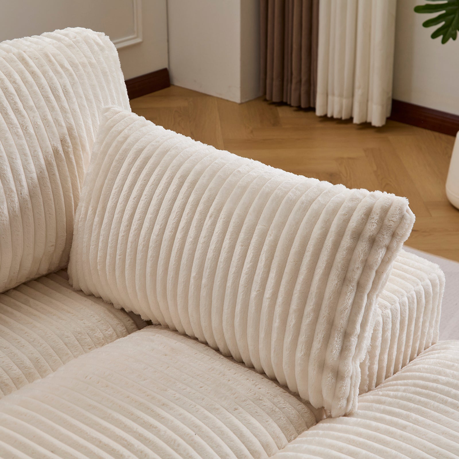 Canapé-lit modulable en velours côtelé avec chaise longue, design prêt à l'emploi, spécialement conçu pour les appartements compacts, blanc - 8