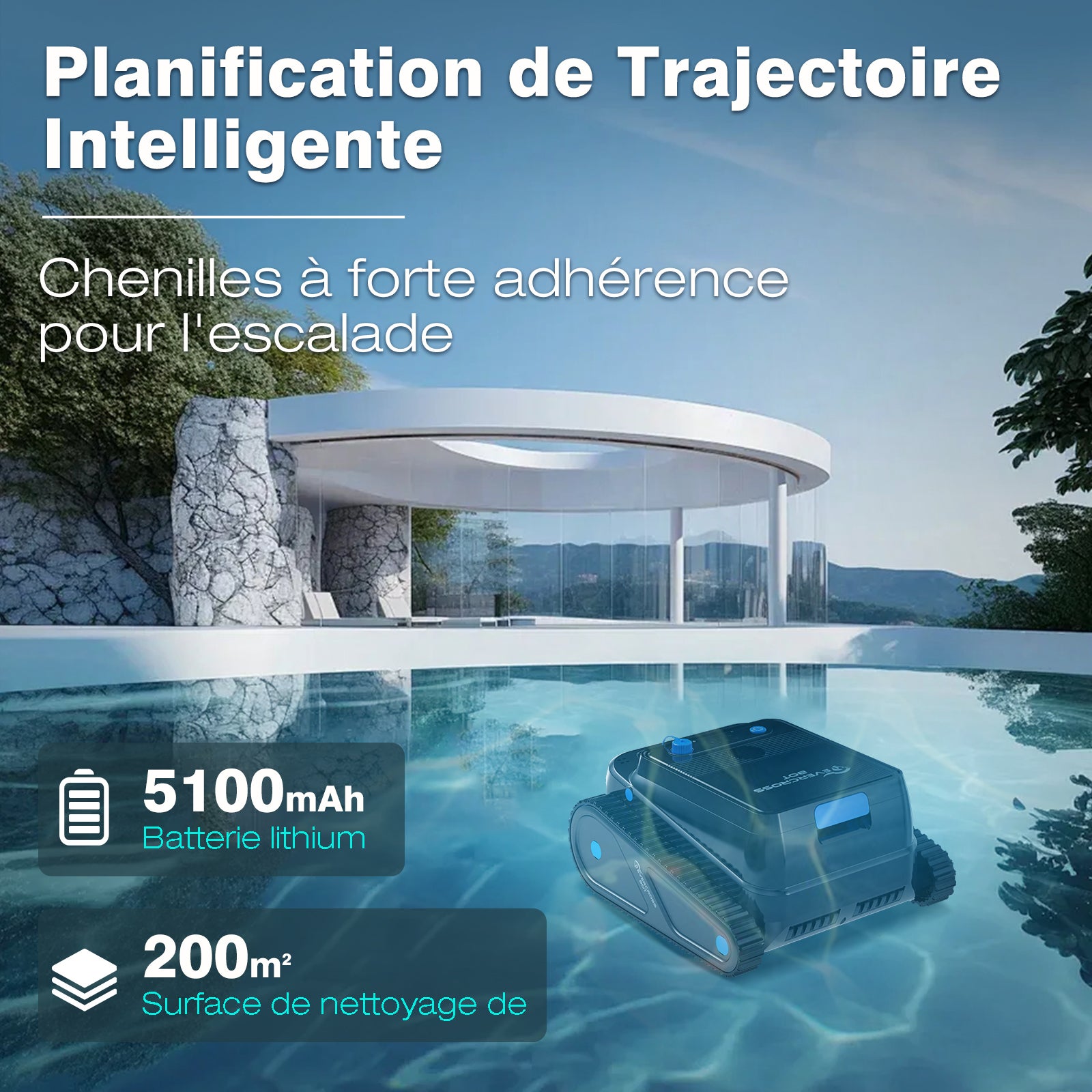 EVERCROSS BOT Robot Piscine Nettoyeur de Fond et Parois U8 Noir - 8