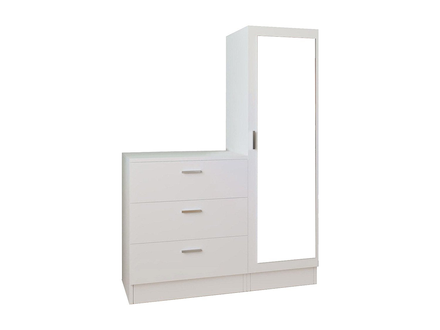 Commode 3 tiroirs avec armoire et miroir - Blanc - VITORIO - 4