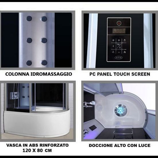 Bagno Italia Cabina doccia idromassaggio box semicircolare 6 getti multifunzione 120x80 cm con vasca e bluetooth - 2