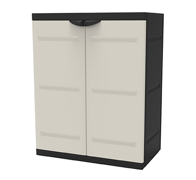 Armoire basse 2 portes intérieur/extérieur coloris noir/taupe - Longueur 70 x Profondeur 44 x Hauteur 88 cm