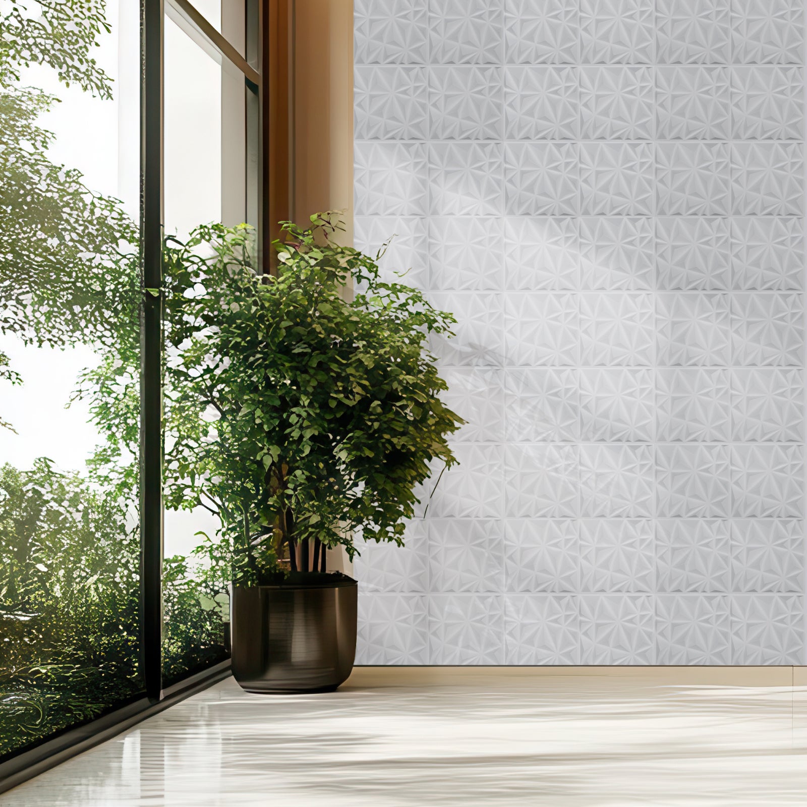 Panneaux muraux VEVOR 3D,33 carreaux diamant PVC 11,81 x 11,81 po,couverture 32 pi²,pour plafond,chambre,salon et salle de jeux,blanc mat - 8