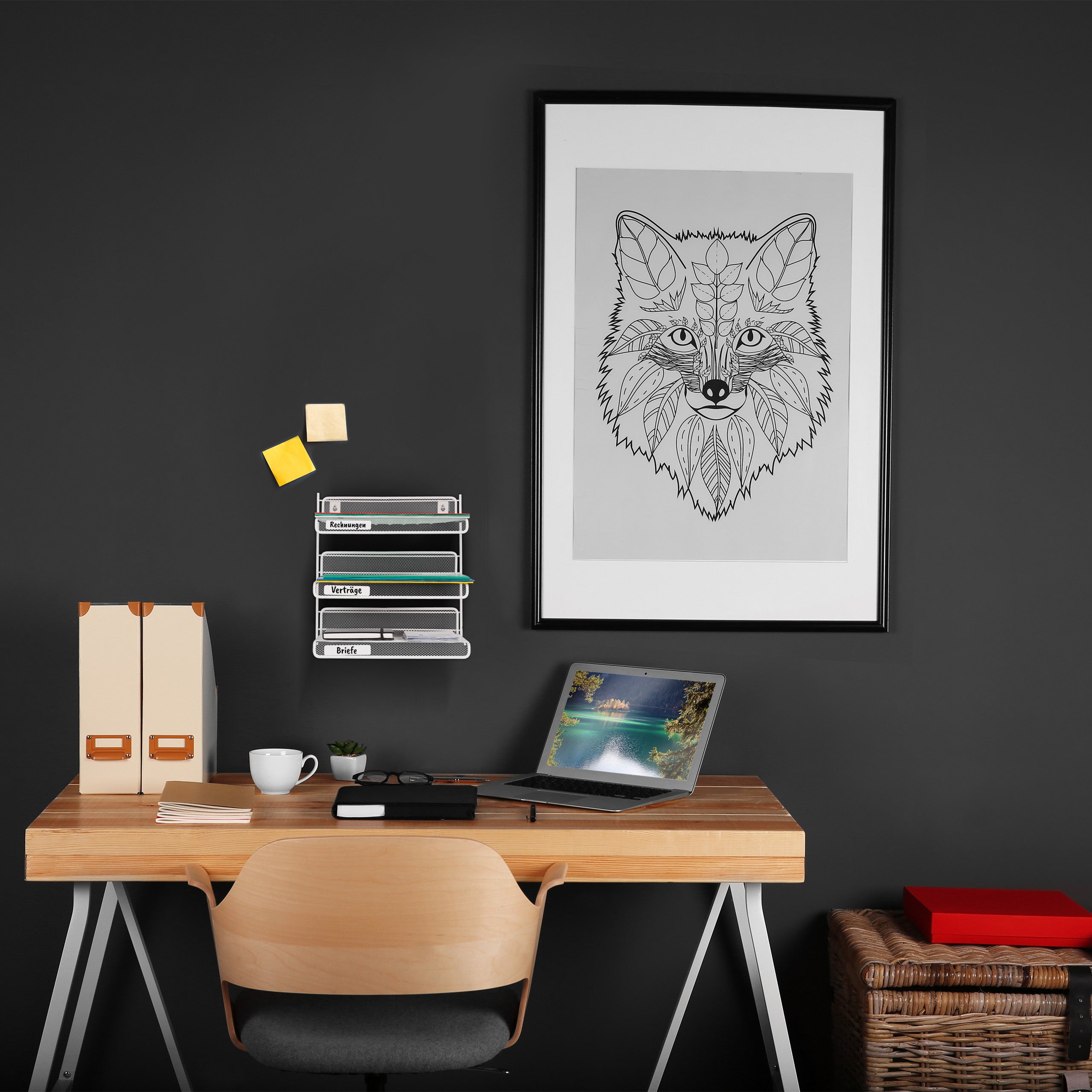 Relaxdays Organizer Portadocumenti in Acciaio, 3 Vaschette, Portalettere A4, da Parete HLP: 32 x 33 x 24,5 cm, Bianco - 5