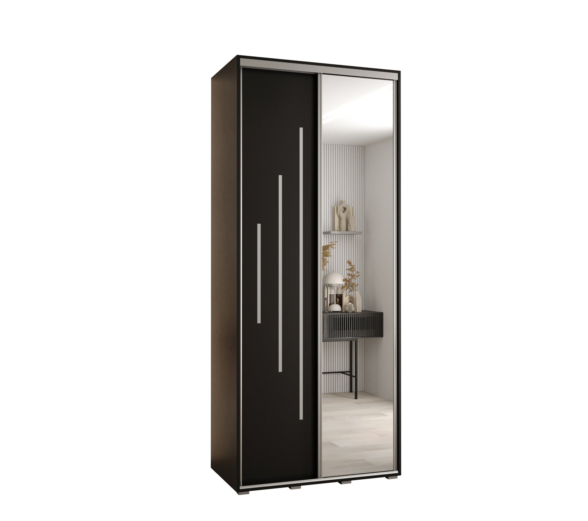 Szafa przesuwna z lustrem wysoka Davos 13 120 x 45 x 235,2 cm czarny + czarny + u. srebrny - Abiks Meble