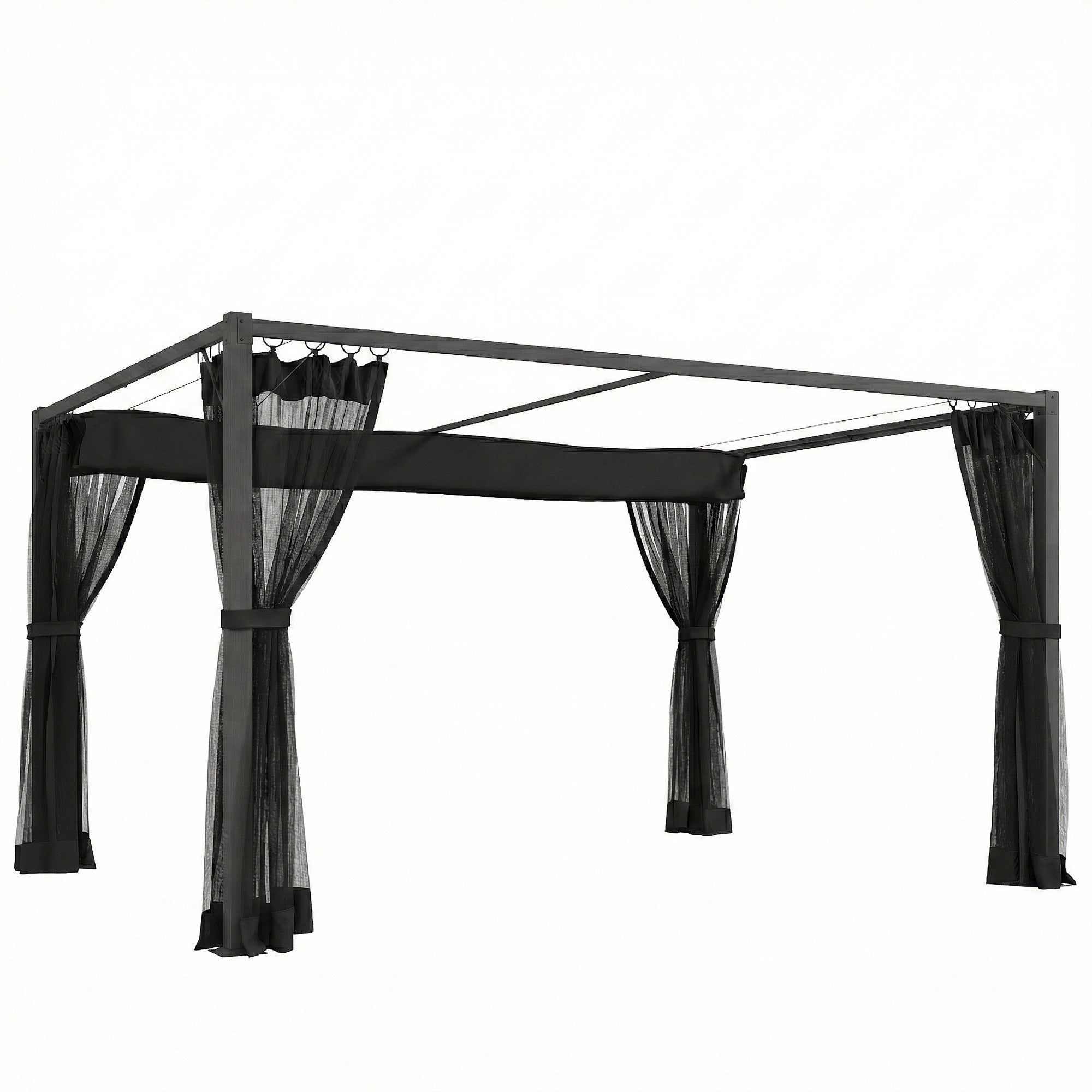 Pérgola Outsunny Aluminio, Poliéster Gris Oscuro 397x297x225 cm - 2