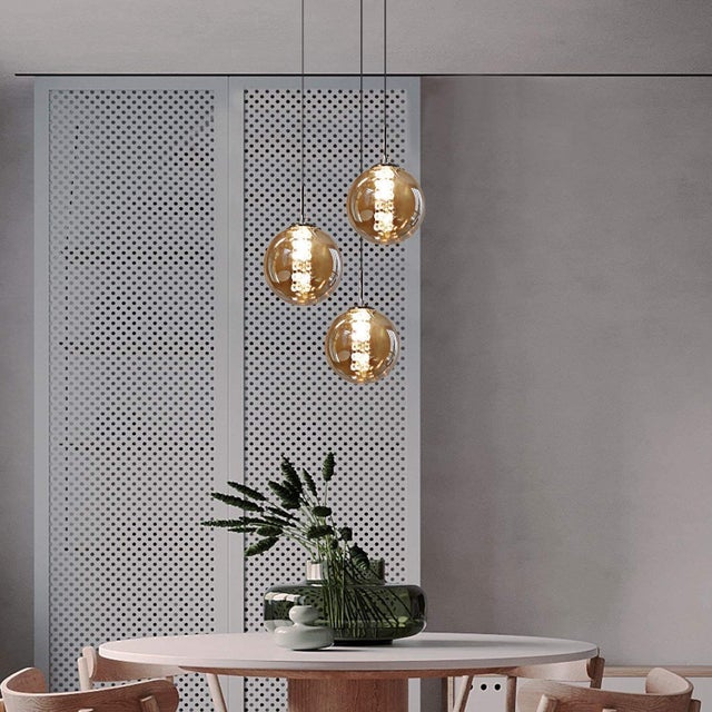 NETTLIFE Amber Glass Pendant Light, 28 cm, G9, regulowana wysokość, 3 bursztynowe światła, kuchnia, salon, sypialnia