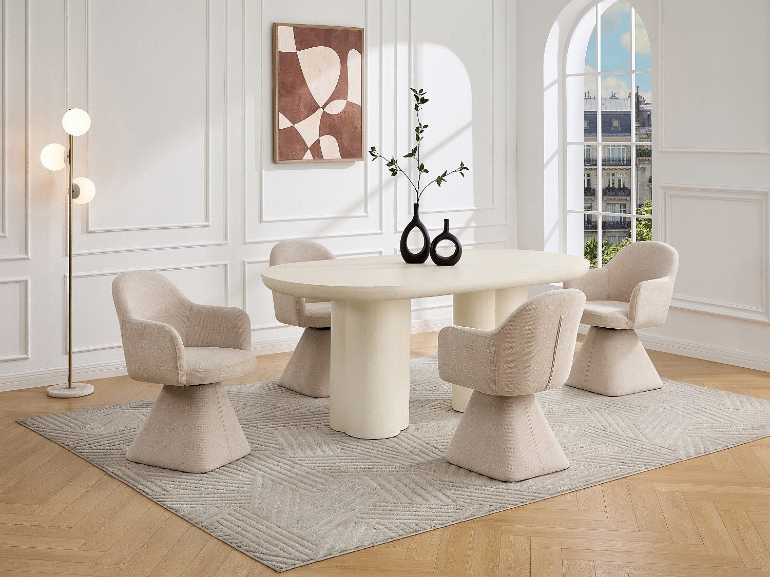 Zestaw 2 foteli obrotowych z podłokietnikami z tkaniny - Beżowy - VALYRA