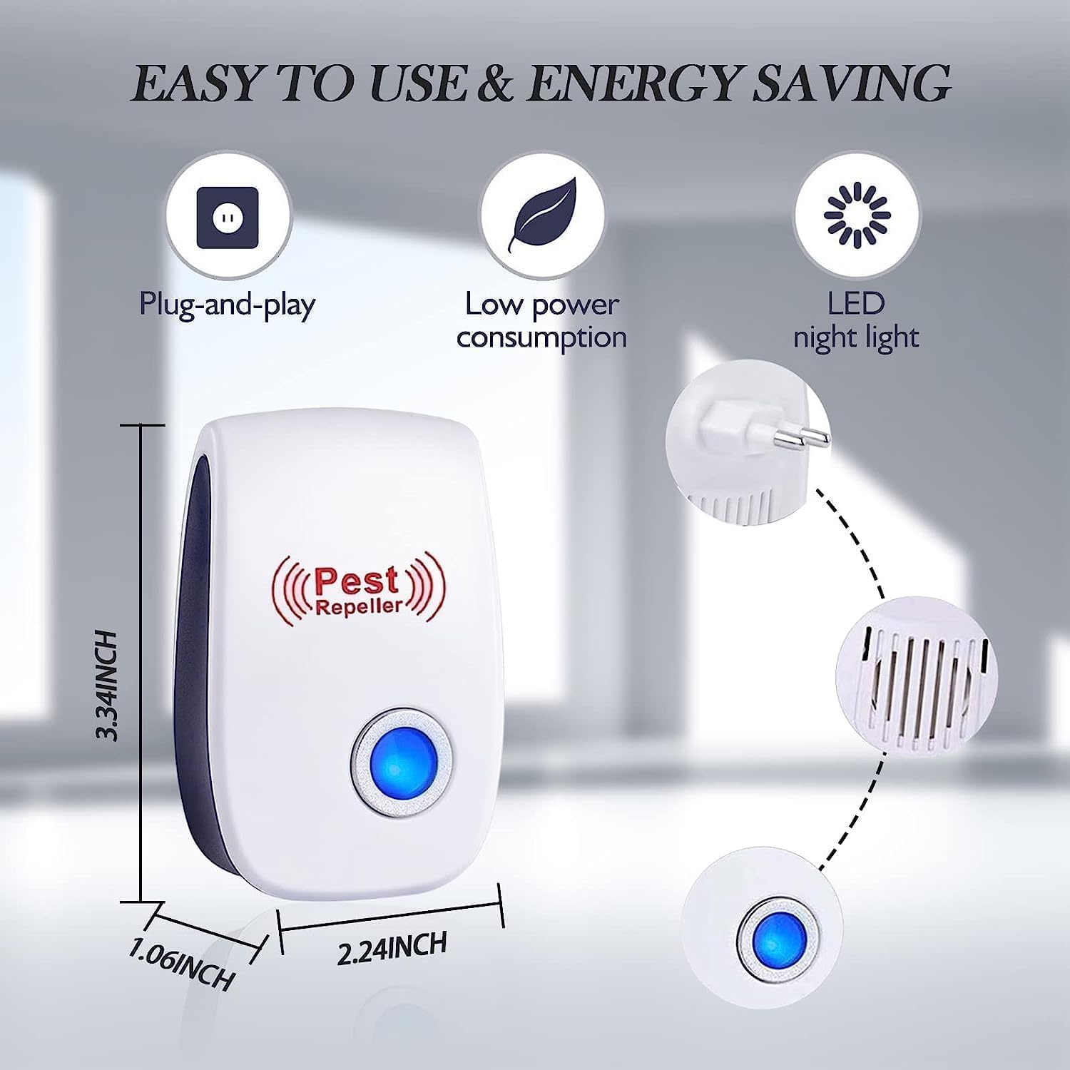 Repelente ultrassônico de mosquitos, pacote com 4 unidades, repelente eletrônico para ambientes internos e repelente de insetos para mosquitos, formi - 4
