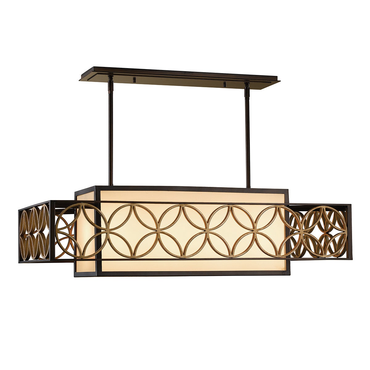 Lustră suspendată Feiss Remy, 4 becuri E27, 60W, oțel și material textil, maro antic/auriu parizian, IP20