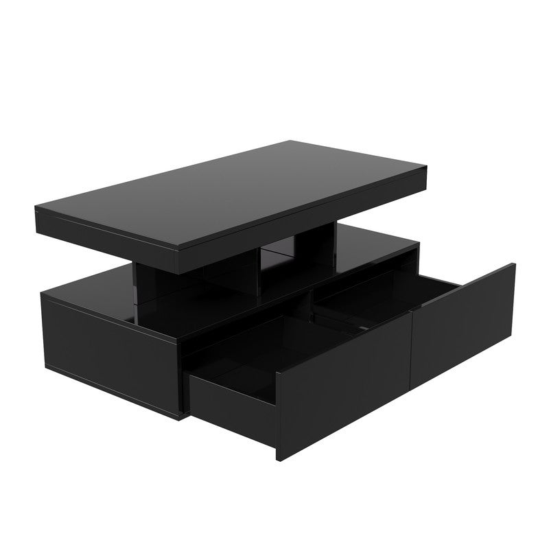Table Basse avec Lumières LED, Table Basse Salon avec 2 Tiroirs et Compartiment Ouvert, Table de Salon, Bureau,104x53x46 cm, Noir - 8