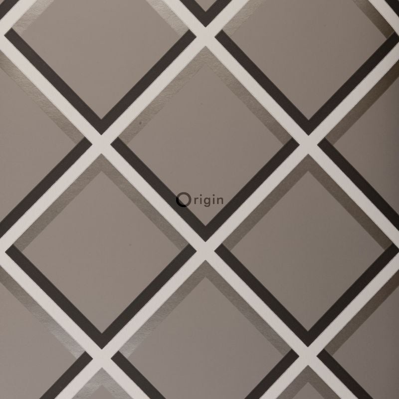 Papel pintado geométrico gris pardo - 52 cm x 10,05 m - origin wallcoverings