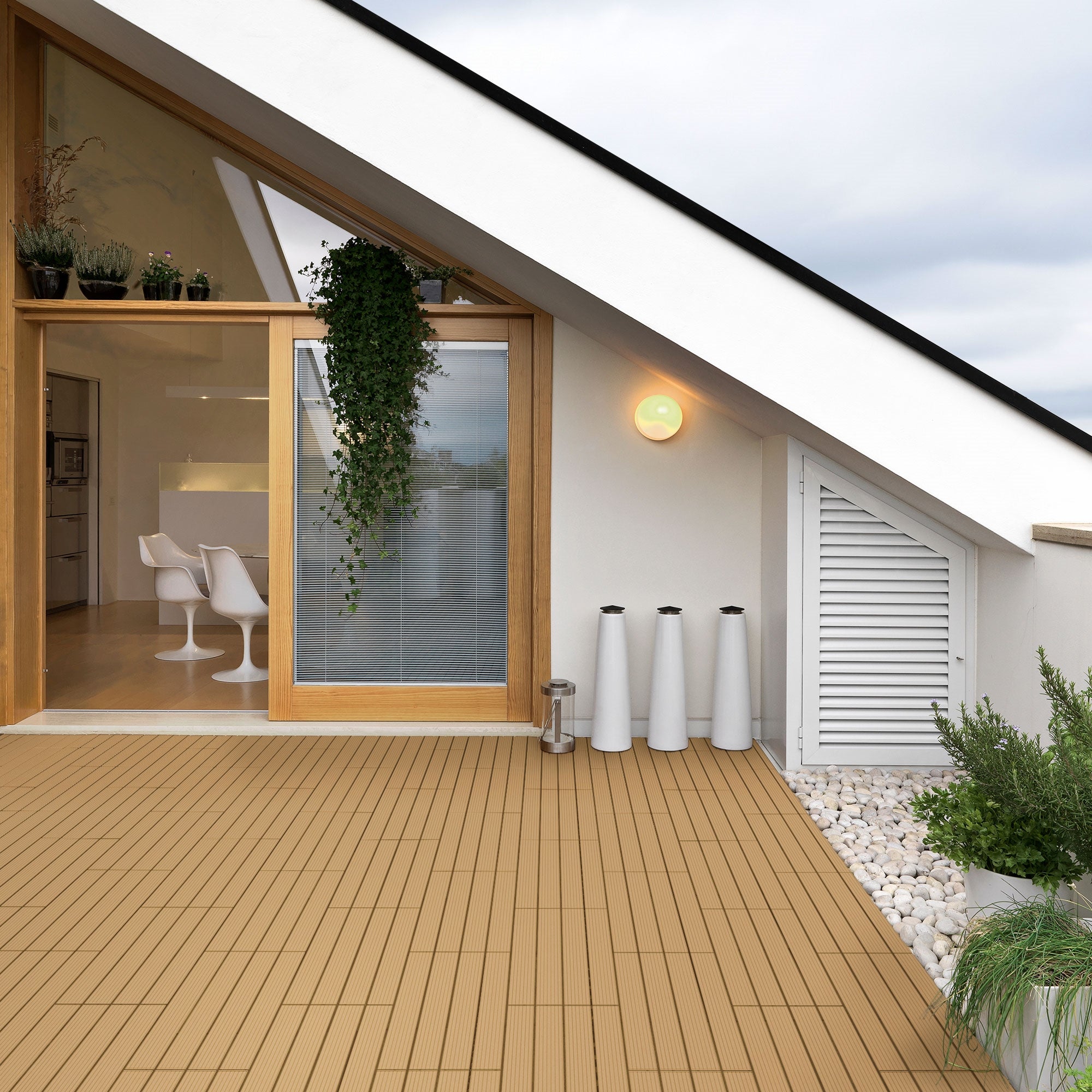 Płytki WPC imitujące drewno 60 x 30 cm 2 m² płytki podłogowe z drewna tekowego taras patio balkon