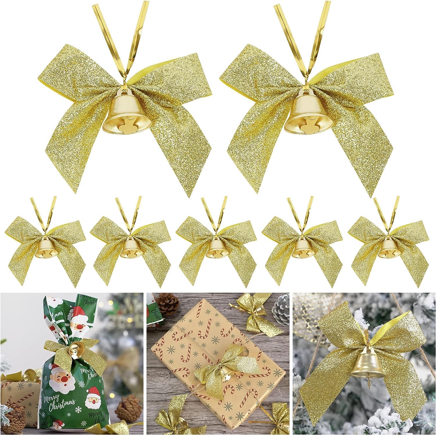 12 Fiocchi Metallici Oro Per Albero Di Natale - Con Clip, Decorazioni Eleganti Per Alberi E Ghirlande, 10,2 X 12,7 Cm