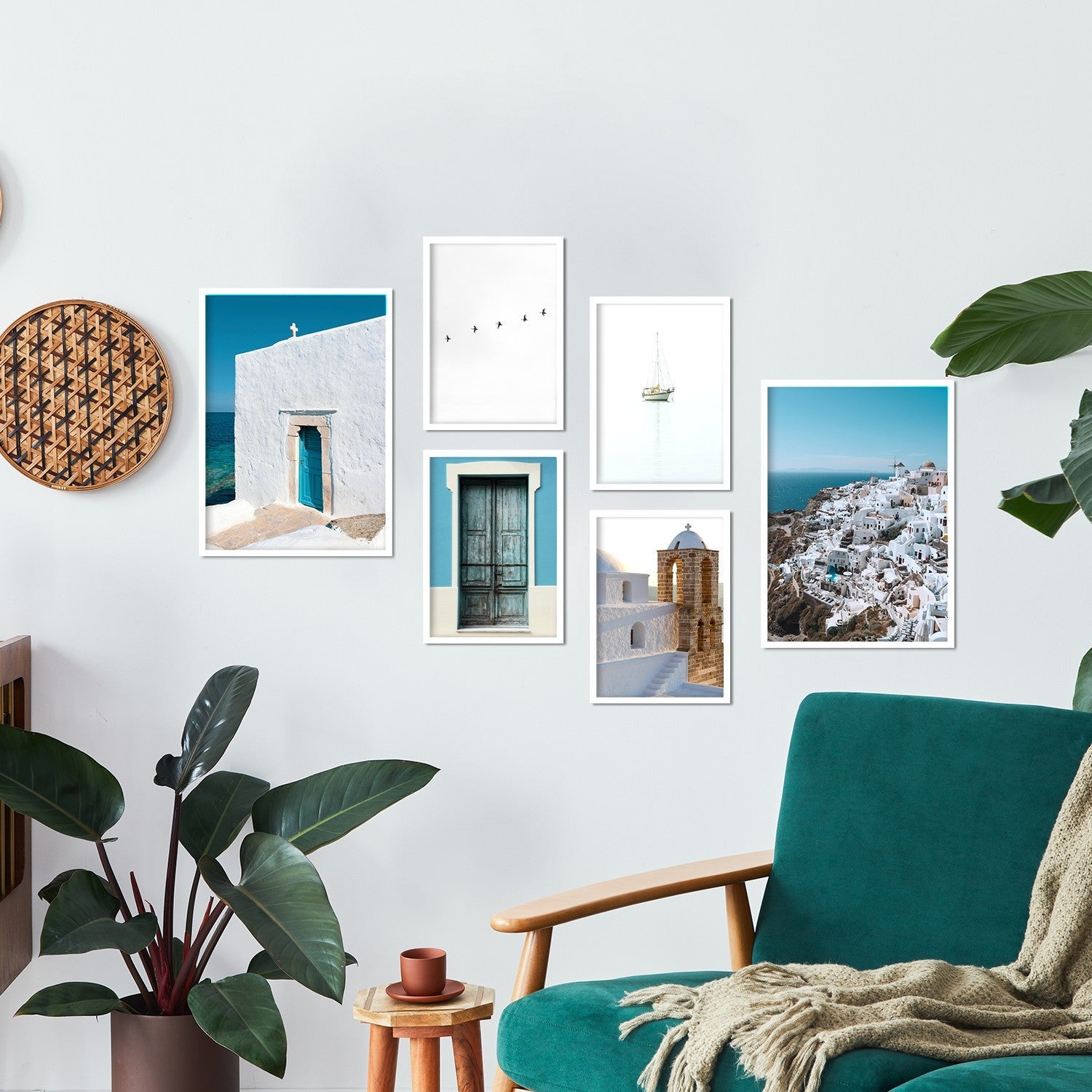 Conjunto 6 posters fotografica islas griegas laminas impresion arte mural verano en grecia decoracion hogar. cm black marco negro