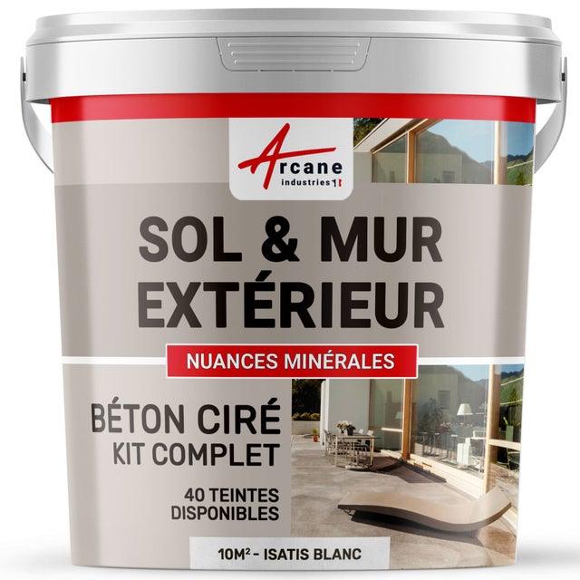 KIT BETON CIRE EXTERIEUR : Pour sol, mur, terrasse, balcon, escalier - 10 m² (en 2 couches) Isatis Blanc - ARCANE INDUSTRIES