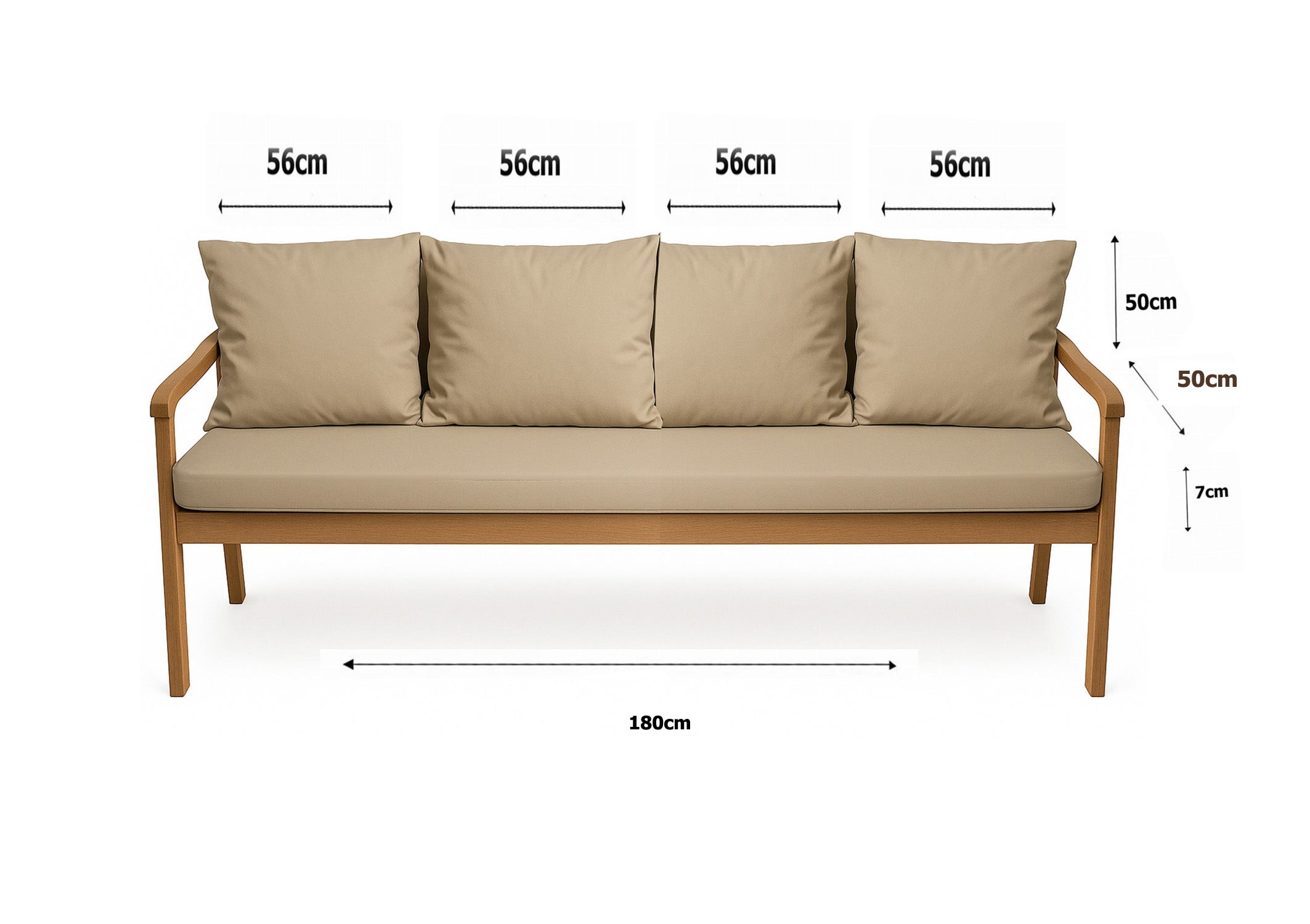 Coussin pour banc 180x50x50cm, Coussins pour balancelle de jardin Beige, couvertures amovibles, Coussin extérieur/intérieur - 3