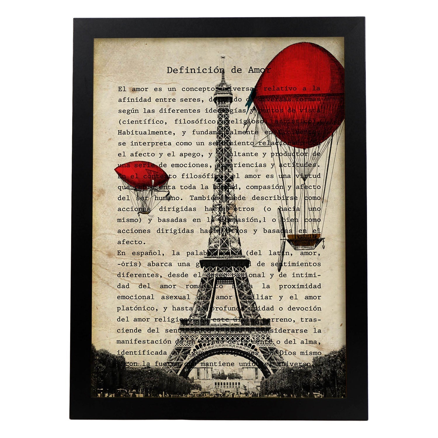 Poster de paris. torre eiffel. láminas de monumentos del mundo. diseño de viaje y de paises. marco madera clara - a3