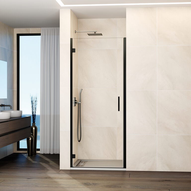 Paravan frontal GLASS 1 ușă batantă 80 cm (75,7-80,2) titan sticlă transparentă