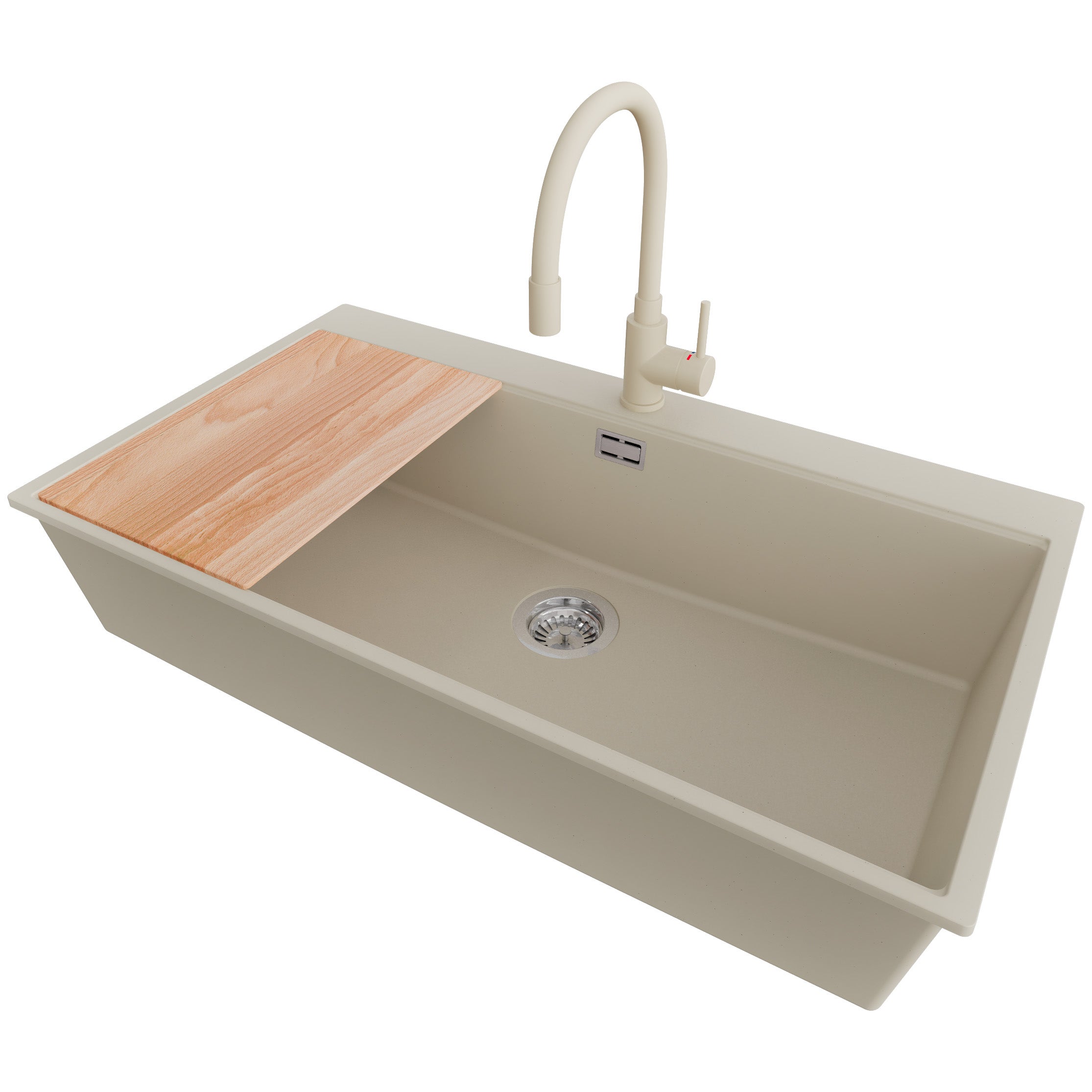 Primagran  Fregadero Granito 88X50cm, Cocina 1 Seno + Grifo 38X14cm + Sifón + Tabla De Cortar, Sobre Encimera Al Mueble 90Cm, Oslo Beige , Leroy Merlin